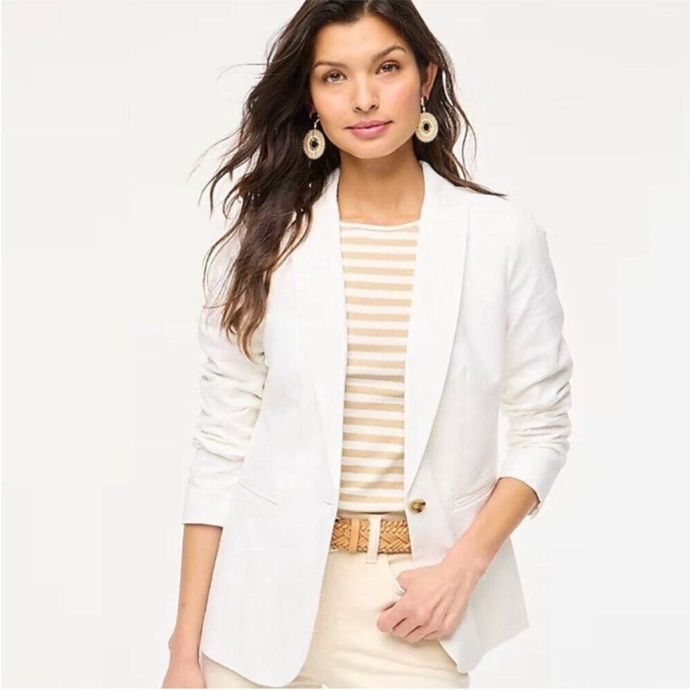 J. Crew Linen cotton Blend One Button Blazer White Size 14 NEW classic $198